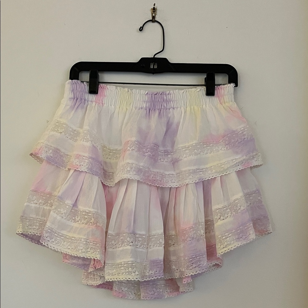 💖🌸 NWT LoveShackFancy Multi Tie-Dye Ruffle Mini Skirt – Size Medium 🌸💖